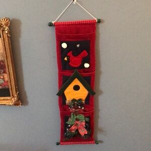 Vintage burgundy fleece fabric wall Christmas card holder primitive country